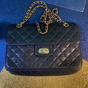 KORET VNTG MIDNIGHT NAVY GOLD QUILTED LEATHER CROSSBODY LUX Bag GORG RARE M